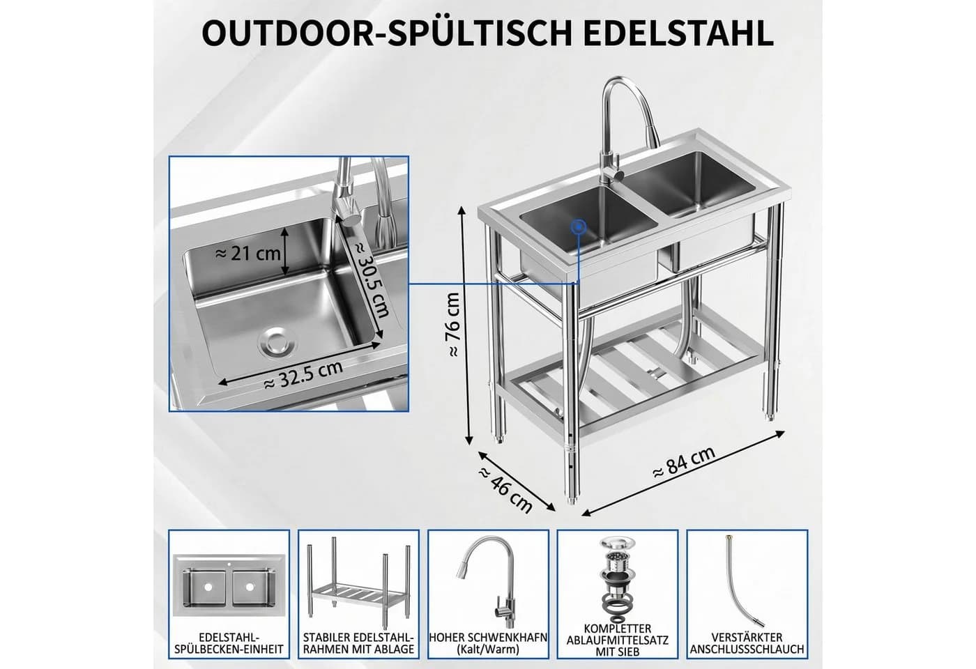 GarveeMore Edelstahlspüle Set mit Wasserhahn 360° drehbar - Bild 3