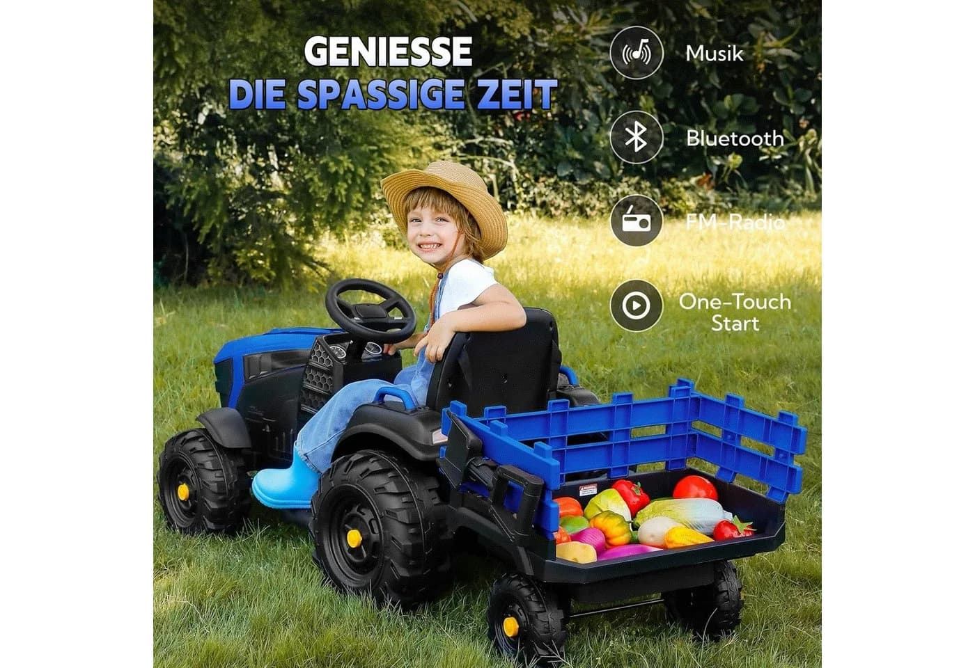 YOLEO Elektro-Kindertraktor 24V 400W Motor Kinderauto Blau