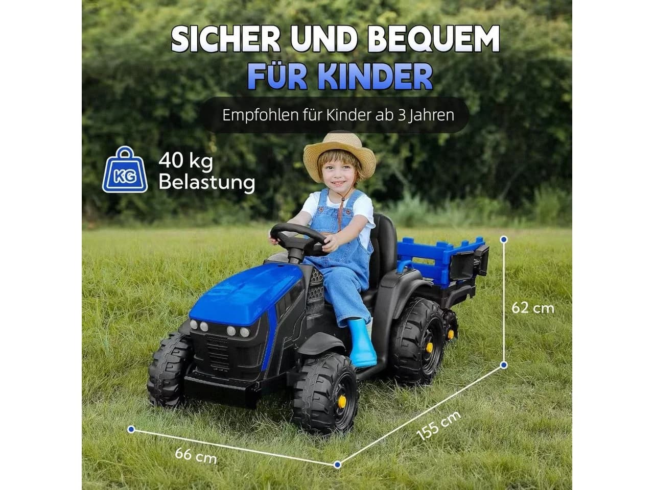 YOLEO Elektro-Kindertraktor 24V 400W Motor Kinderauto Blau - Bild 3