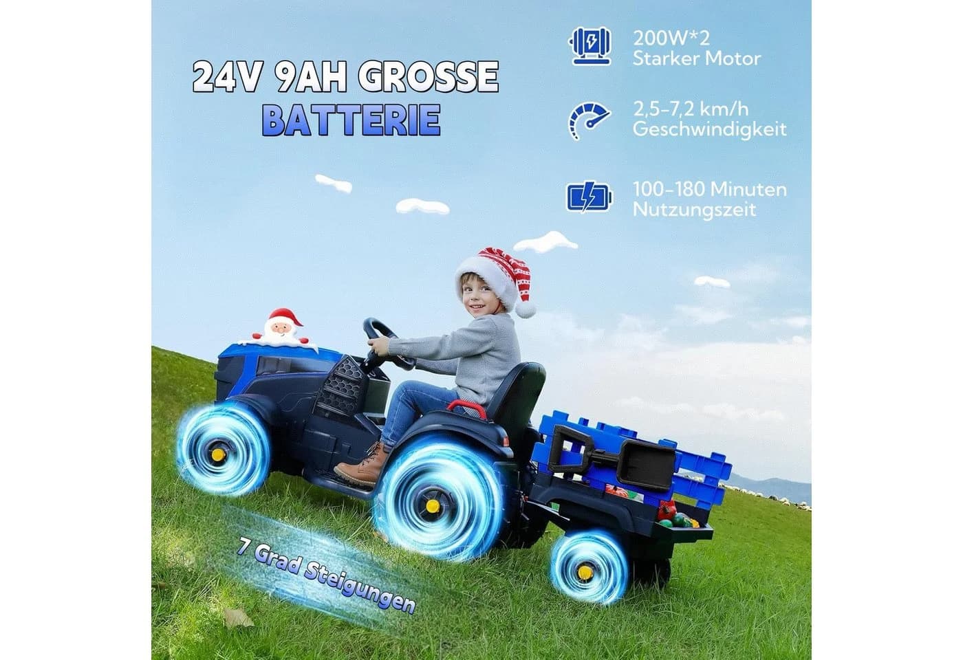 YOLEO Elektro-Kindertraktor 24V 400W Motor Kinderauto Blau - Bild 4