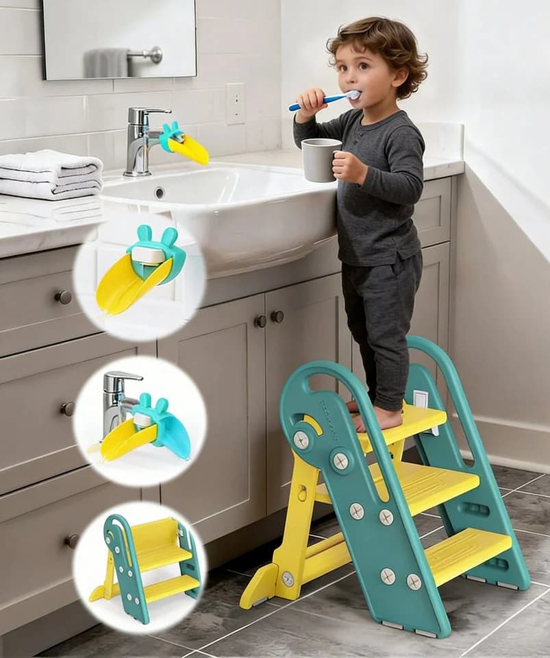 Onasti Tritthocker Kinder-Trittleiter Klappbar Grün 3 Stufen - Bild 4
