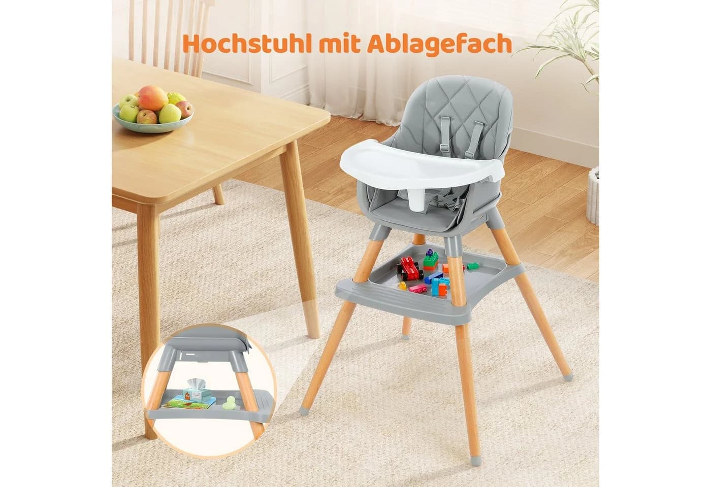 Ezebaby Holzstuhl 6in1 Multifunktional Grau Buche - Bild 4