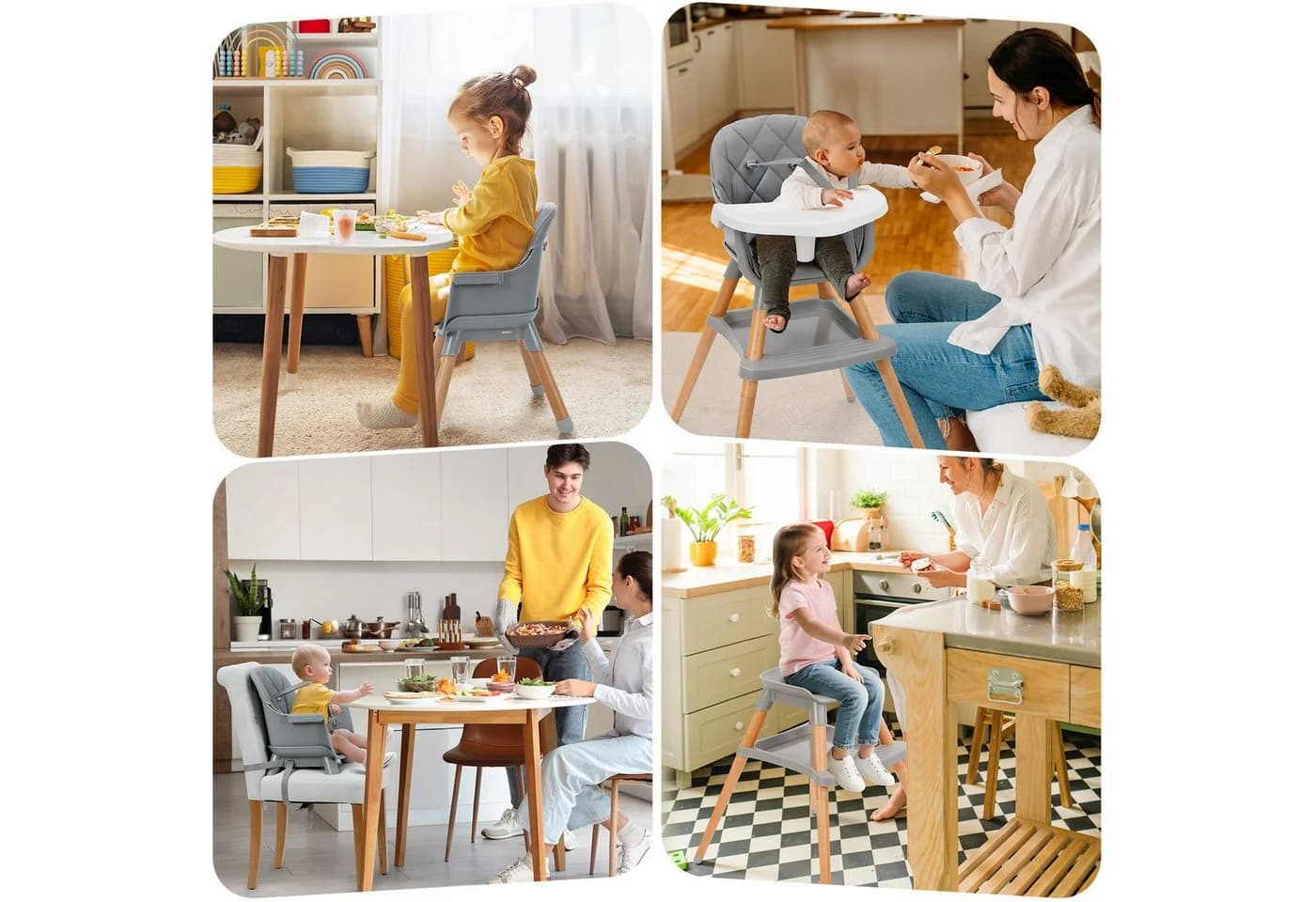 Ezebaby Holzstuhl 6in1 Multifunktional Grau Buche - Bild 5