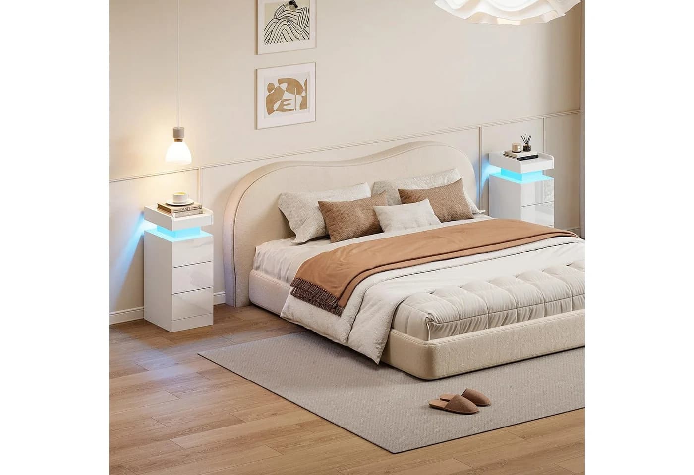 Dripex Nachttisch Schwarz mit 3 Schubladen und RGB LED