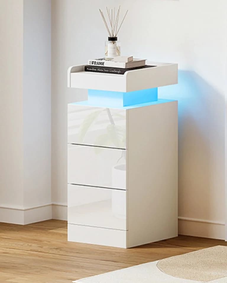 Dripex Nachttisch Schwarz mit 3 Schubladen und RGB LED