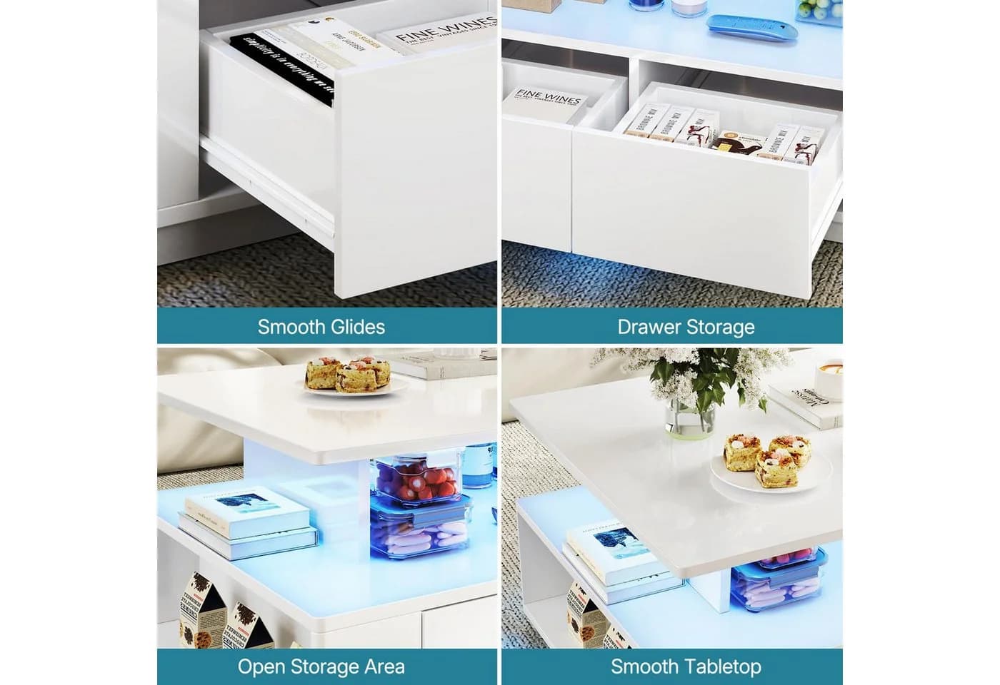 Dripex Couchtisch Weiß Hochglanz mit LED & Stauraum - Bild 5