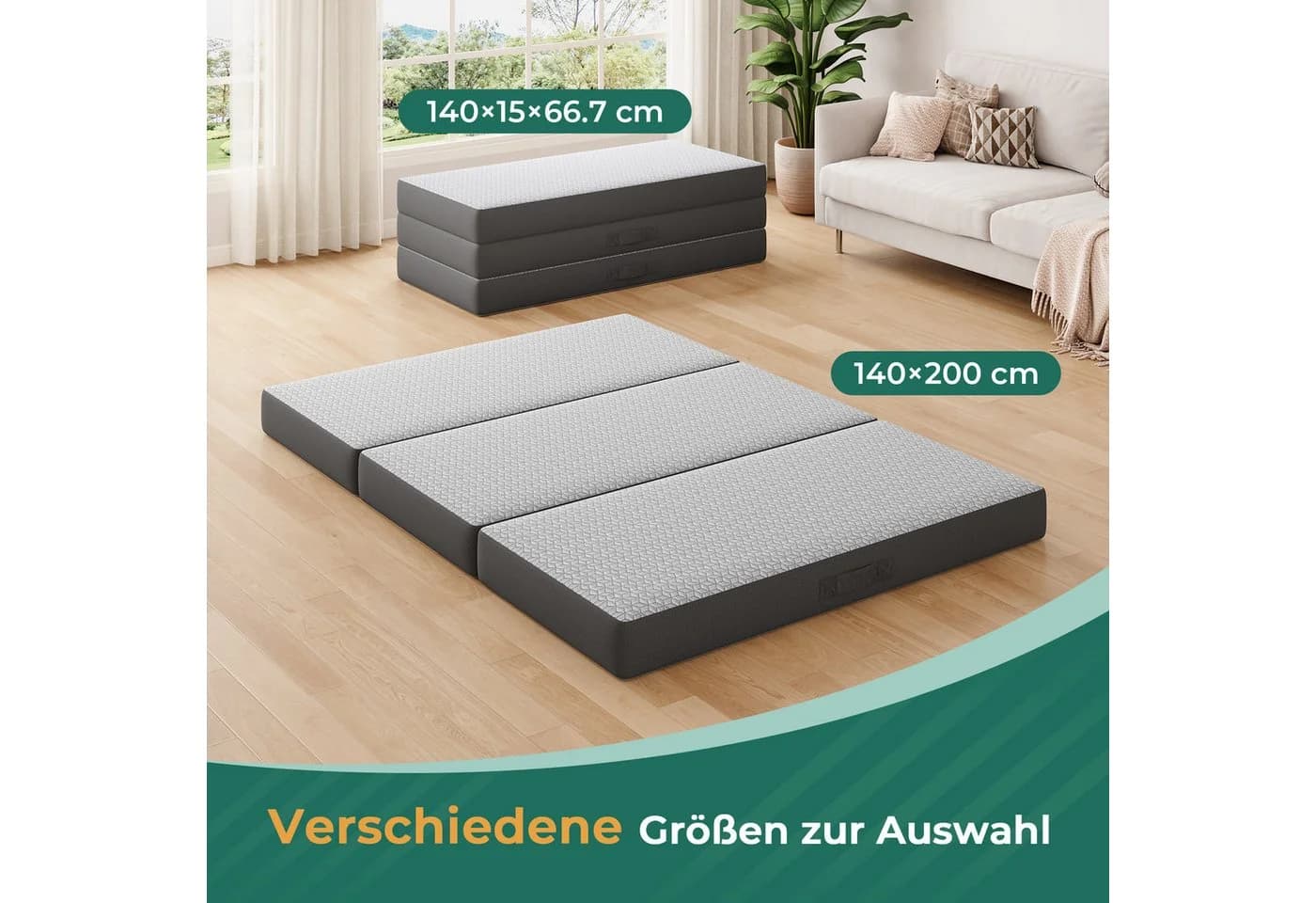 Vesgantti Klappmatratze 3-teilig Faltmatratze grau mit waschbarem Bezug