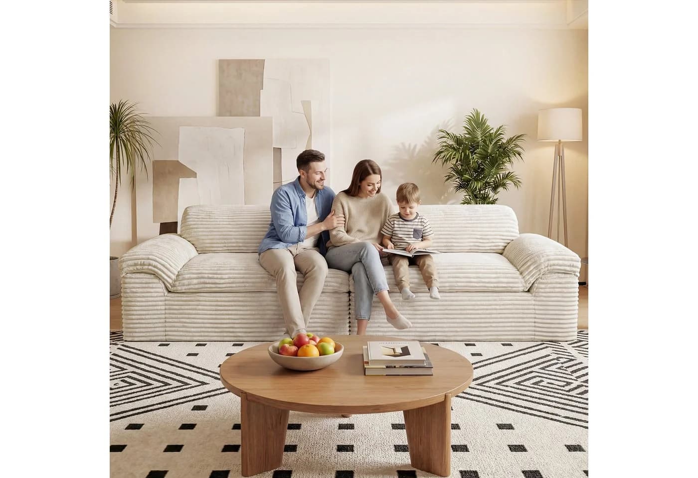 Vesgantti Big-Sofa 3-Sitzer Cord Couch Beige Boneless