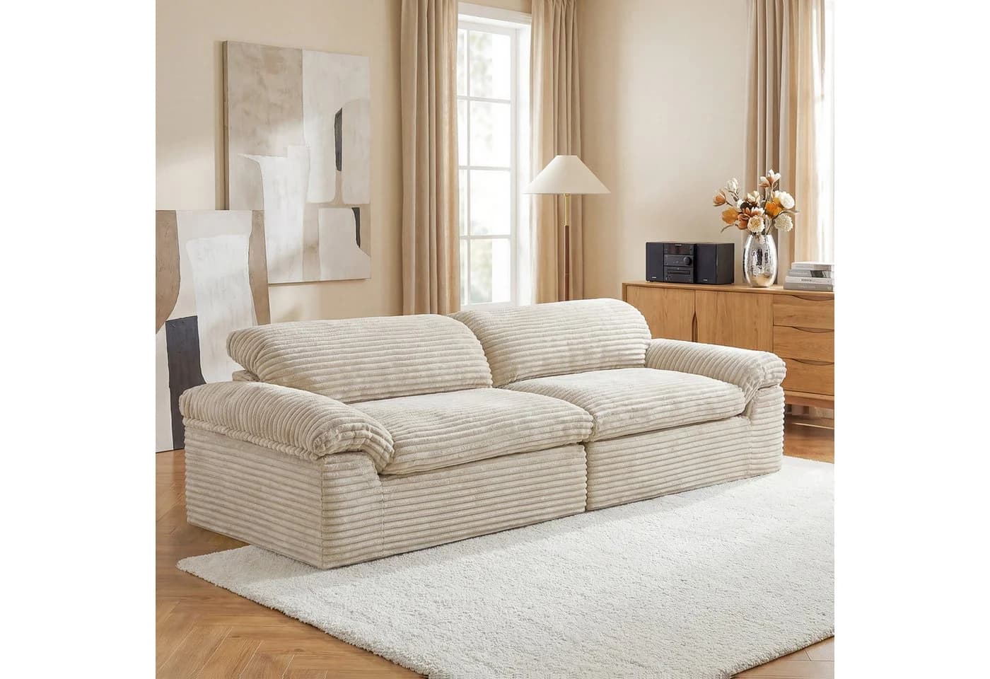 Vesgantti Big-Sofa 3-Sitzer Cord Couch Beige Boneless - Bild 2
