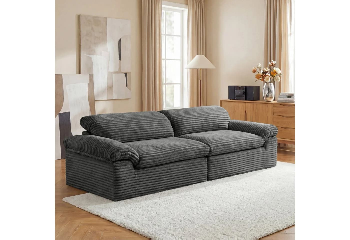 Vesgantti Big-Sofa 3-Sitzer Cord Couch grau Boneless Design - Bild 2
