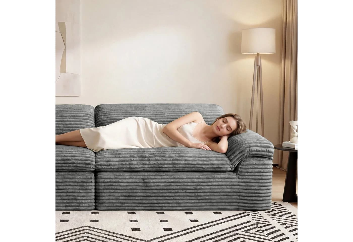 Vesgantti Big-Sofa 3-Sitzer Cord Couch grau Boneless Design - Bild 3
