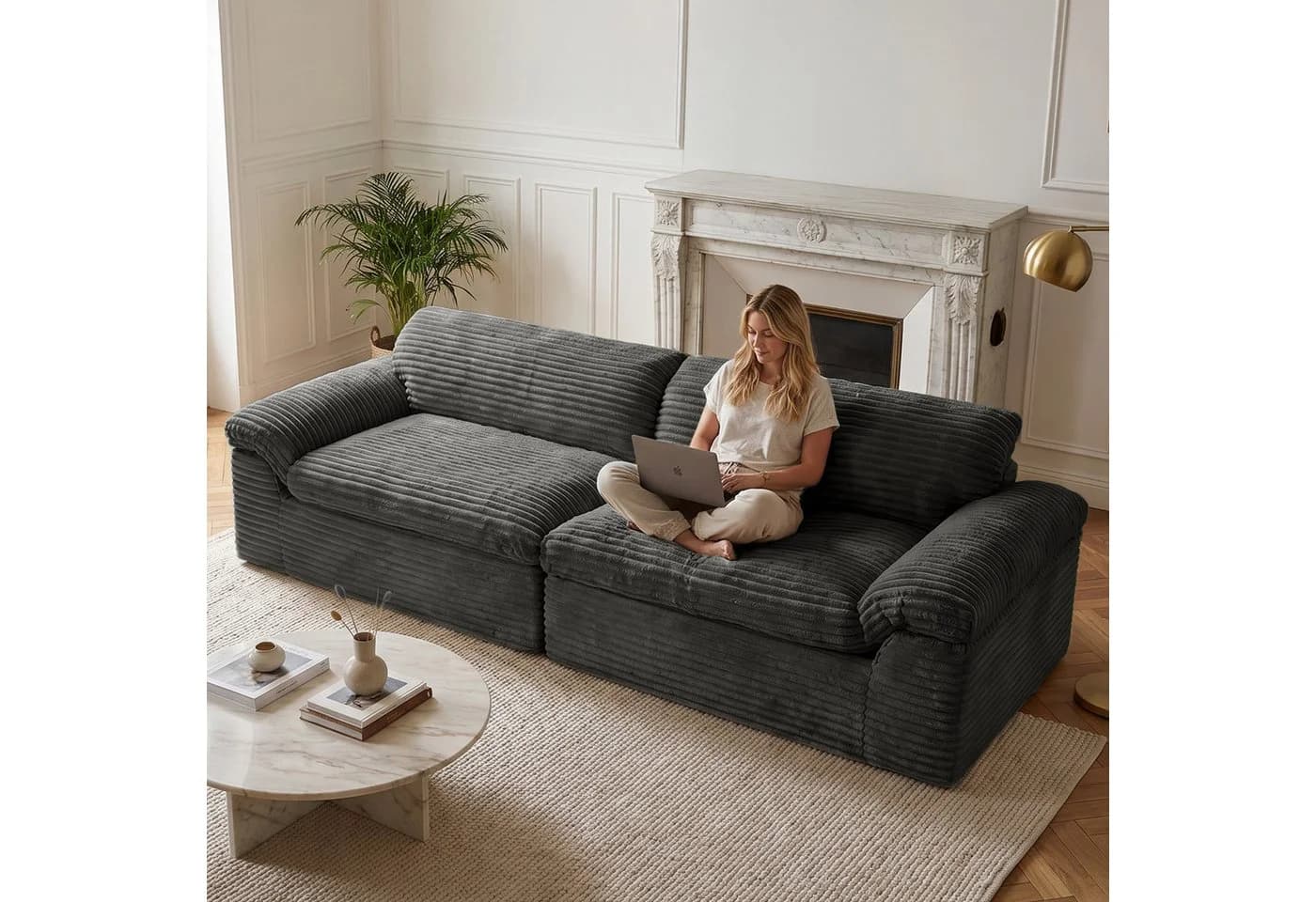 Vesgantti Big-Sofa 3-Sitzer Cord Couch grau Boneless Design - Bild 5