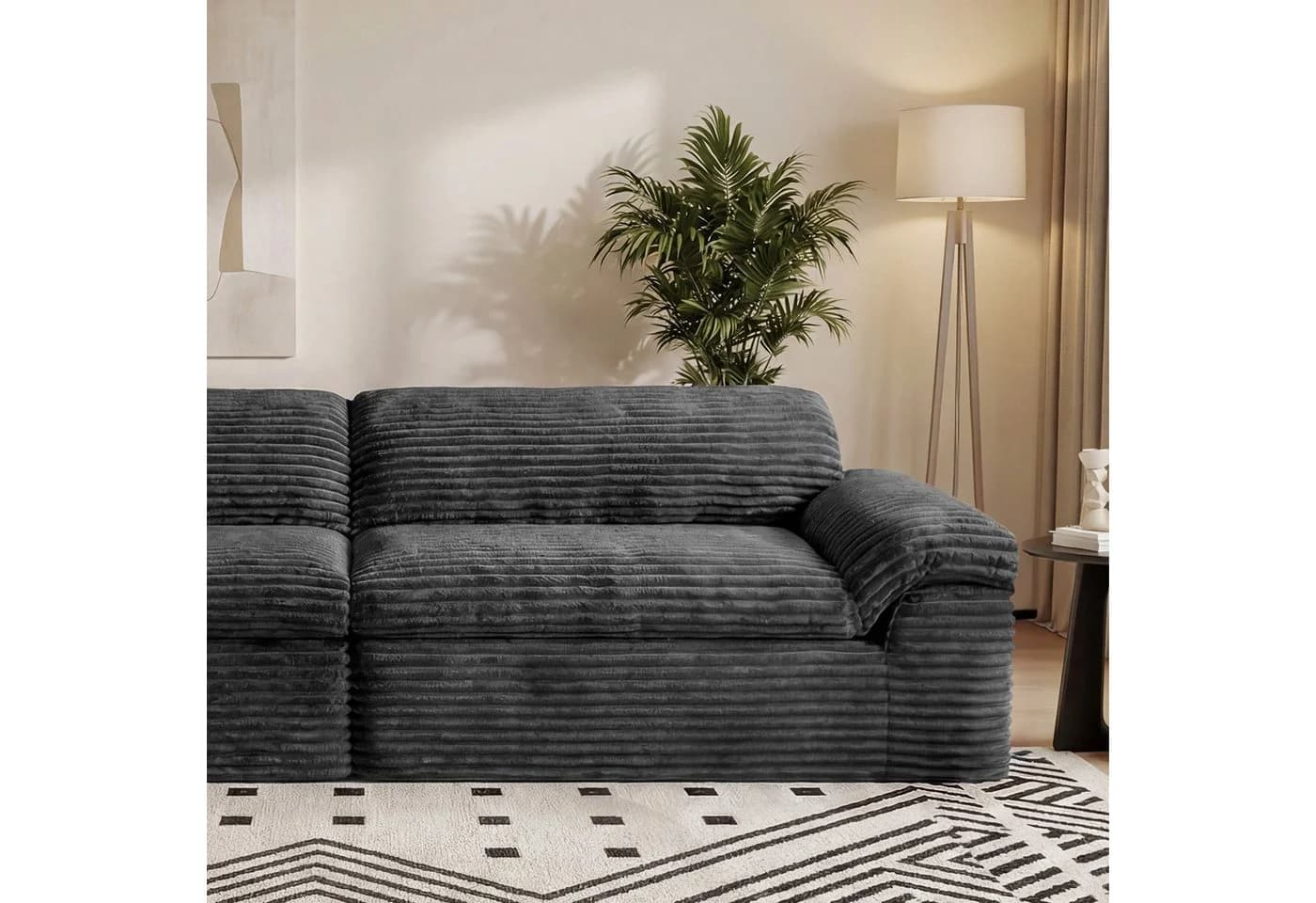 Vesgantti Big-Sofa 3-Sitzer Cord Couch Schwarz Boneless - Bild 3