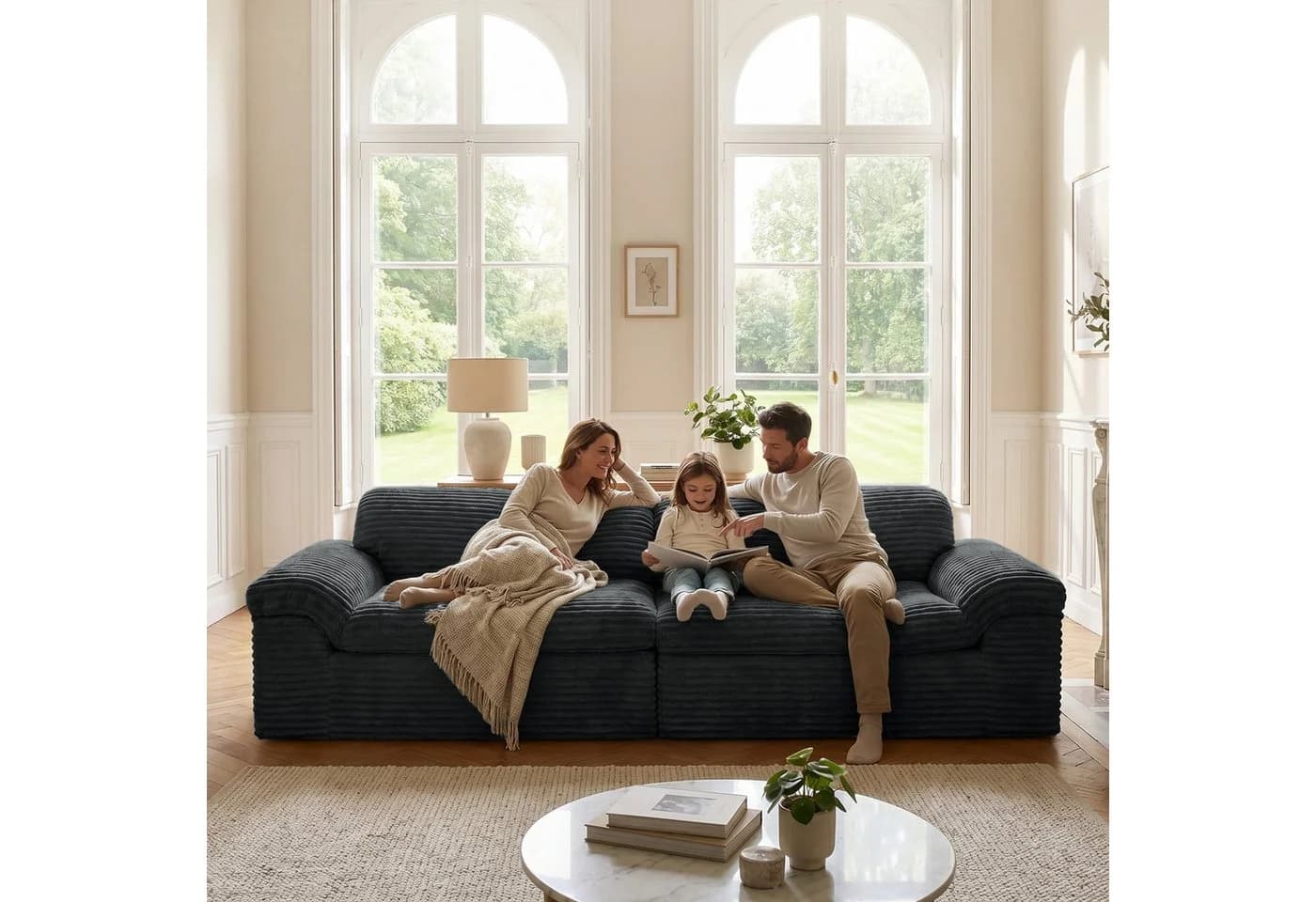 Vesgantti Big-Sofa 3-Sitzer Cord Couch Schwarz Boneless - Bild 4