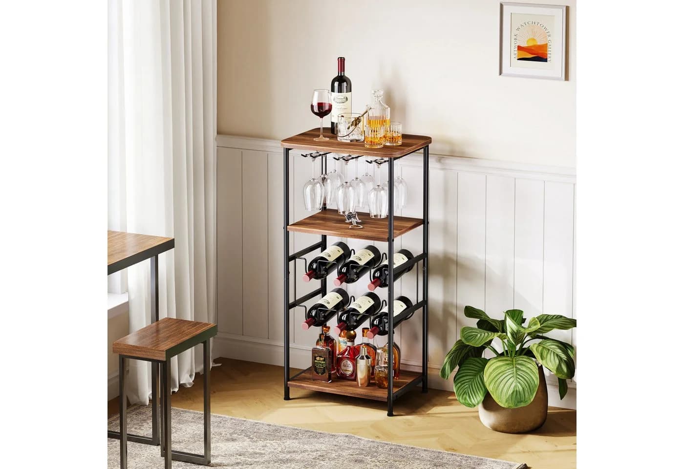 Dripex Weinregal Vintage 5 Etagen für 6 Flaschen & 9 Gläser