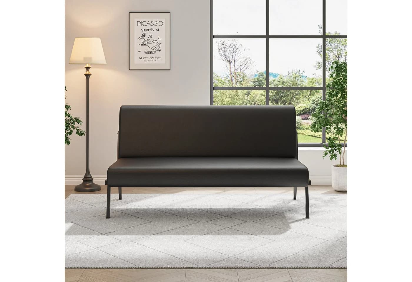 OUNUO Sofa 2 Sitzer Schwarz Metallrahmen