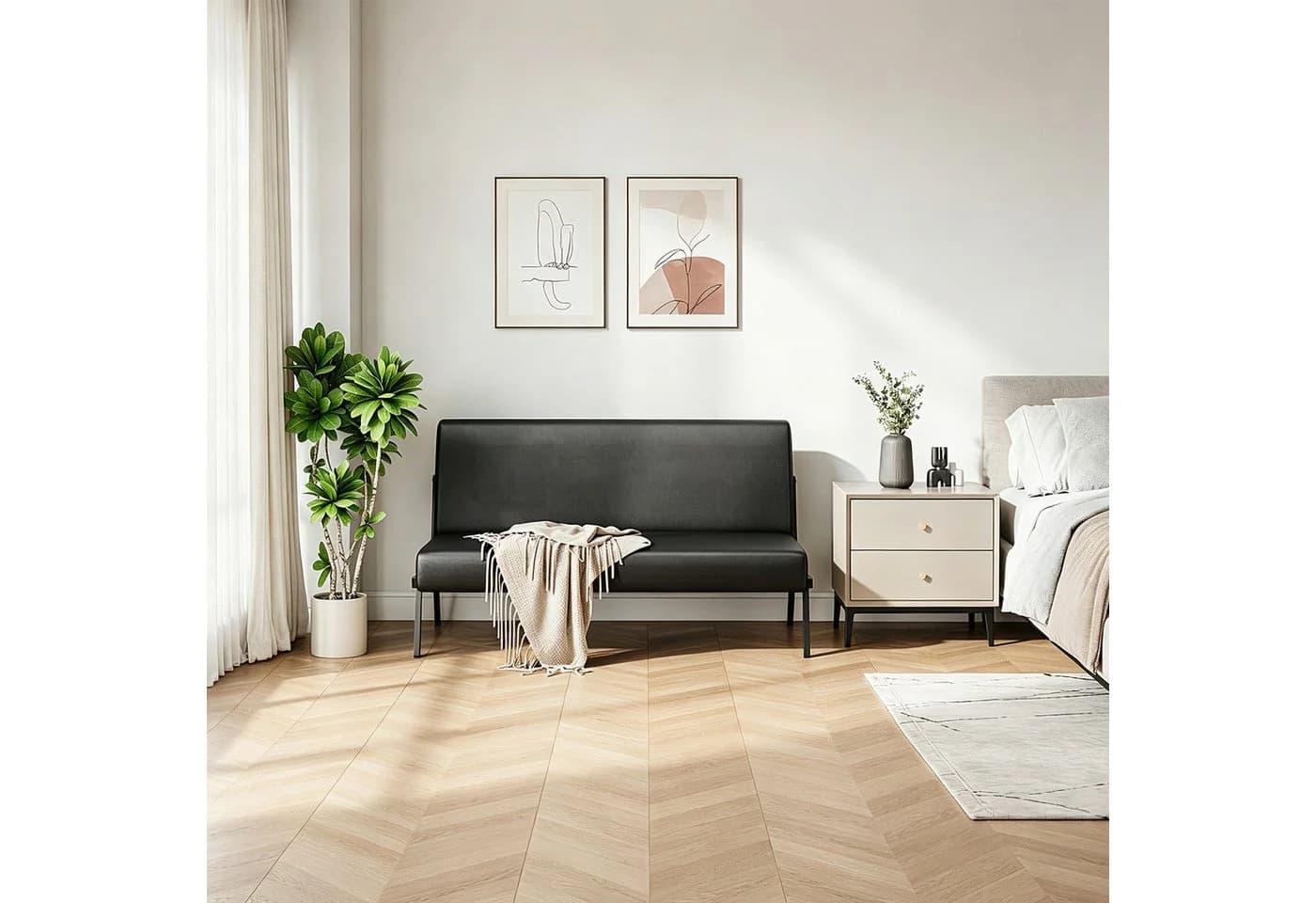 OUNUO Sofa 2 Sitzer Schwarz Metallrahmen - Bild 5
