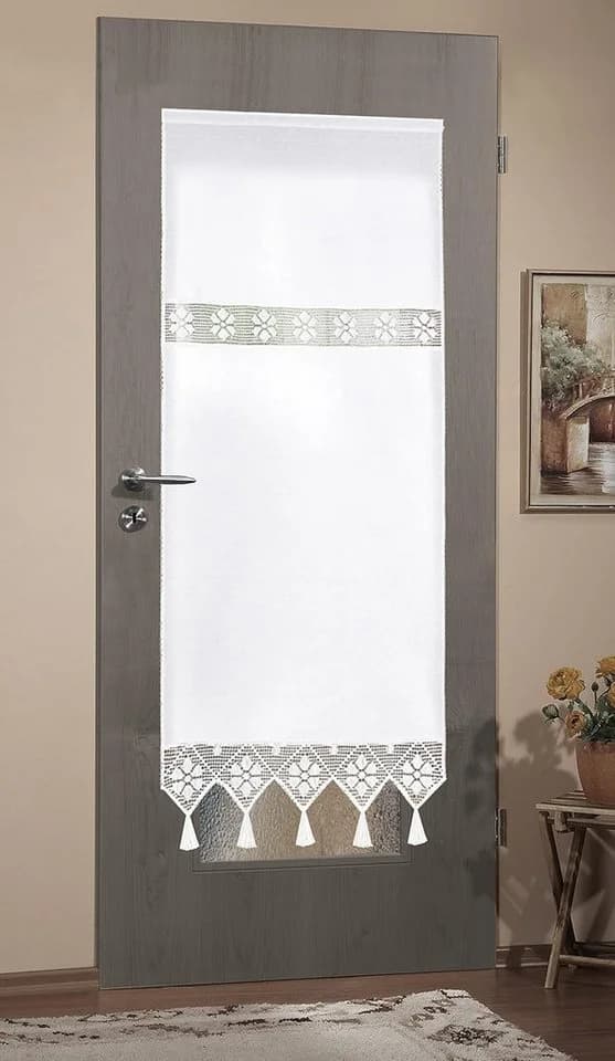 Clever-Kauf-24 Scheibengardine Fenster-Tür-Behang Siebleinen mit Häkeleinsatz, Blickdicht - Bild 4