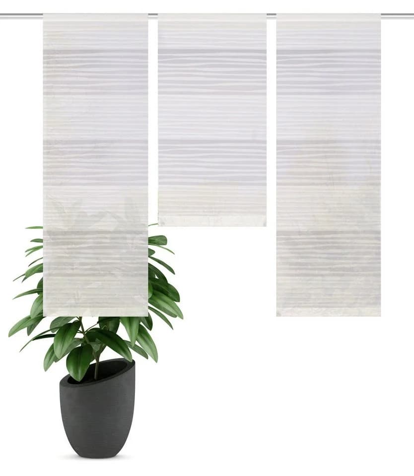 Clever-Kauf-24 Scheibengardine Mini Flächenvorhang Set weiß Querstreifen 3-tlg. halbtransparent