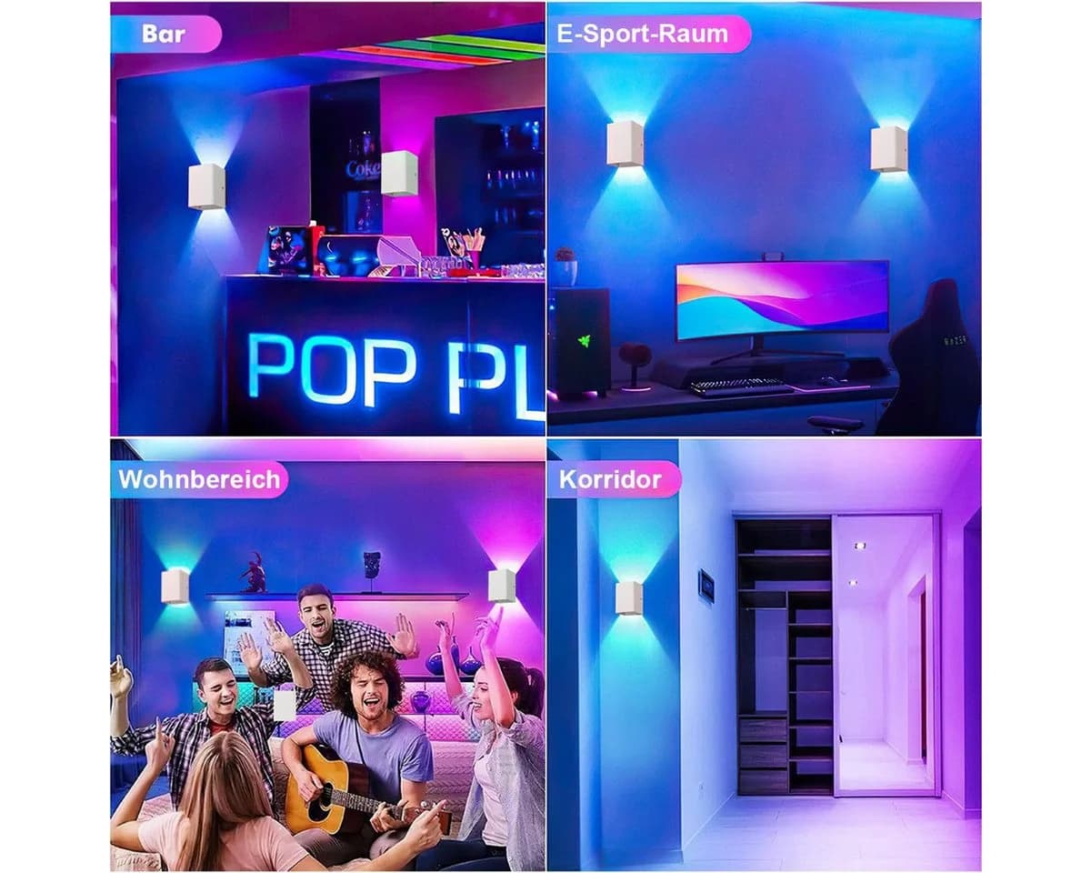 POPOLIC Wandleuchte 2 x LED-Wandleuchten für den Innenbereich mit RGB-Beleuchtung und Fernbedienung - Bild 5