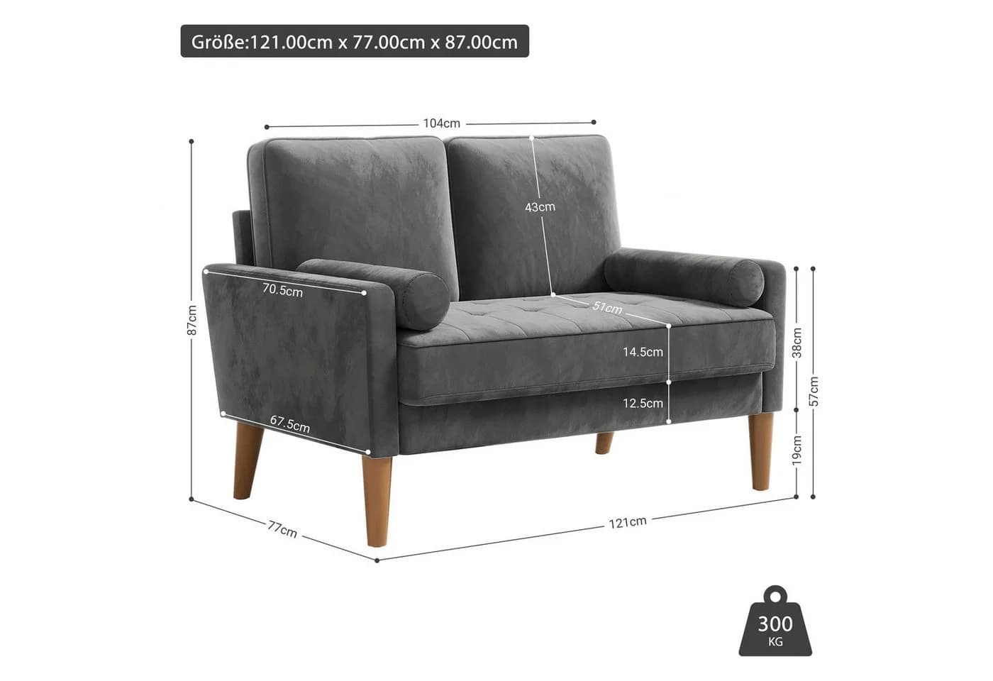 ToteBox 2-Sitzer 121CM Samtsofa Dunkelgrau - Bild 5