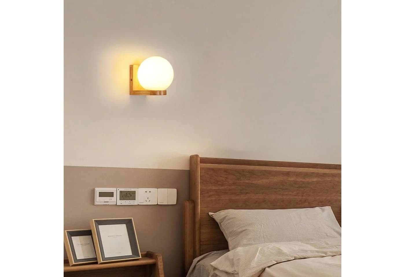 Riserva Wandleuchte Skandinavisch Holz Rund E27 Fassung - Bild 5