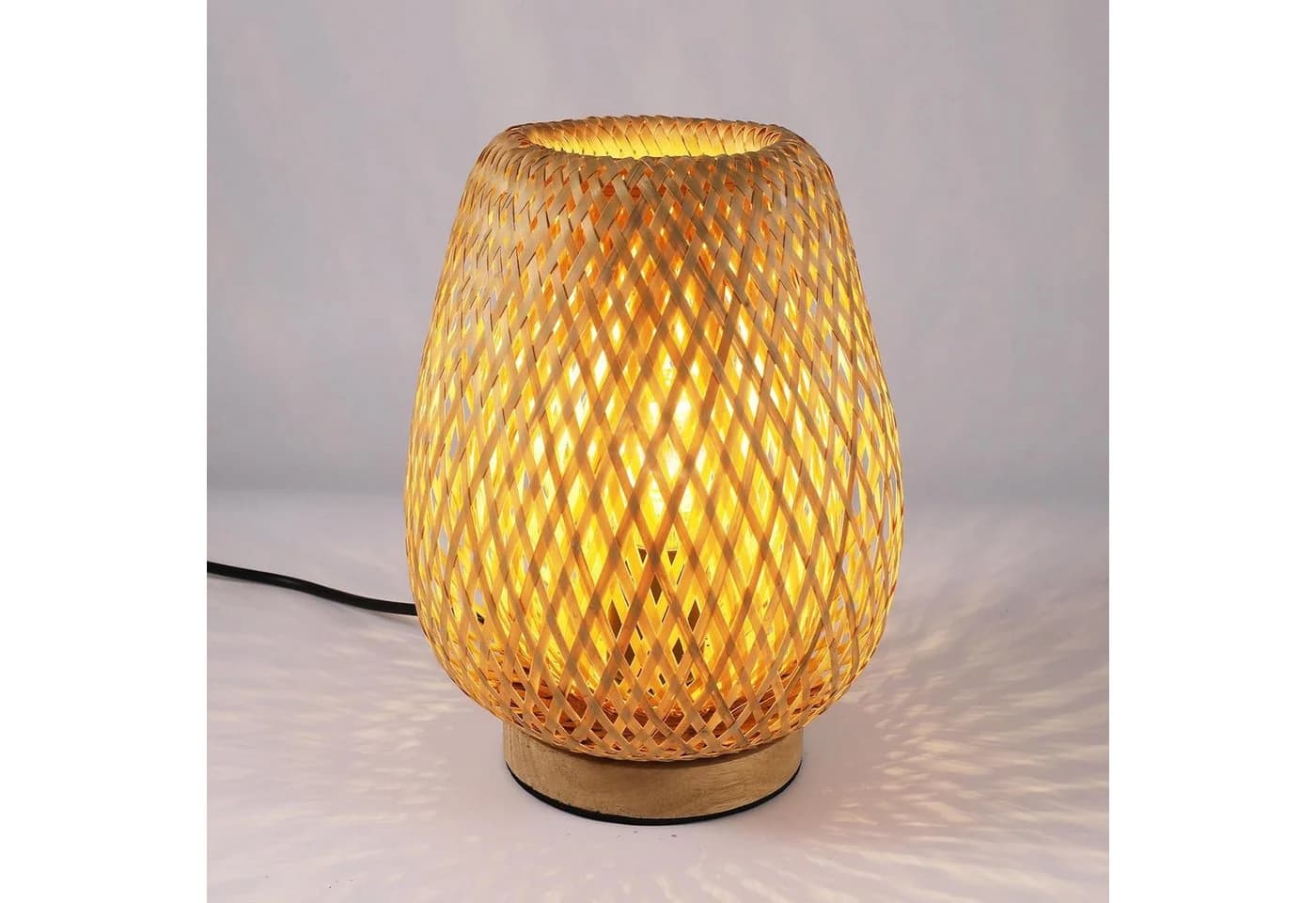 Riserva Tischlampe Rattan Holz E27 mit Schalter - Bild 2
