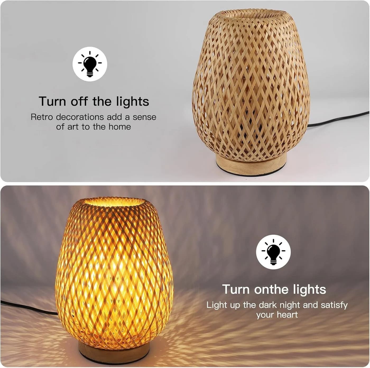 Riserva Tischlampe Rattan Holz E27 mit Schalter - Bild 3