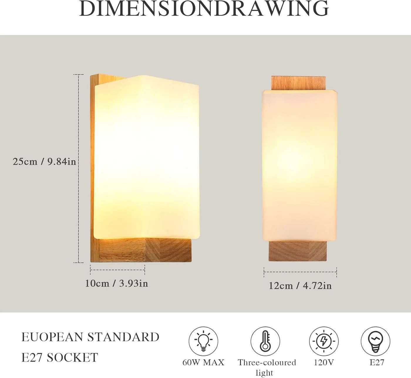Riserva Wandleuchte Skandinavisch Holz Glas 3-Stufen Licht E27 - Bild 4