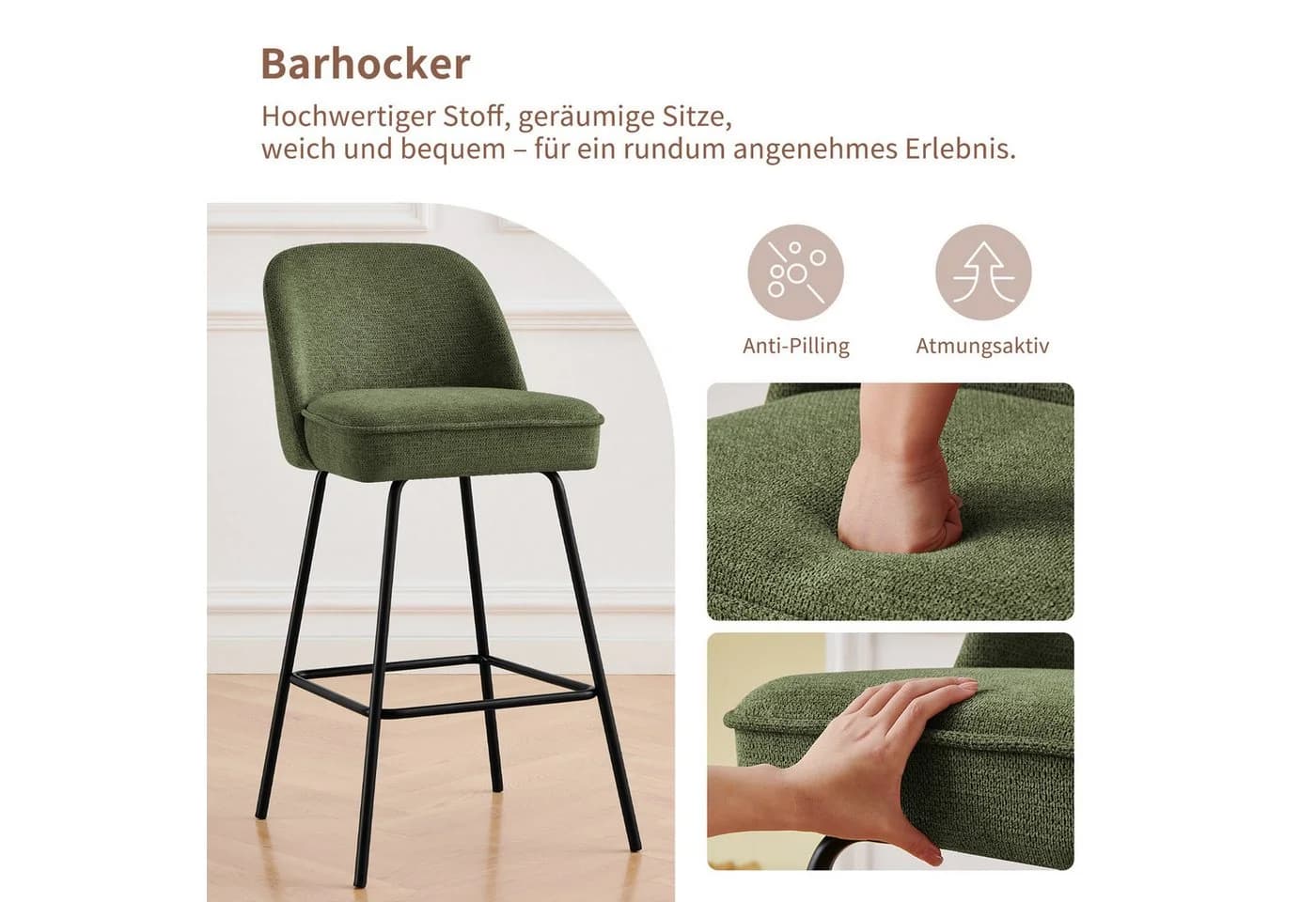 JYMTOM Barhocker Aragon Grün Gepolstert mit Federkern - Bild 5