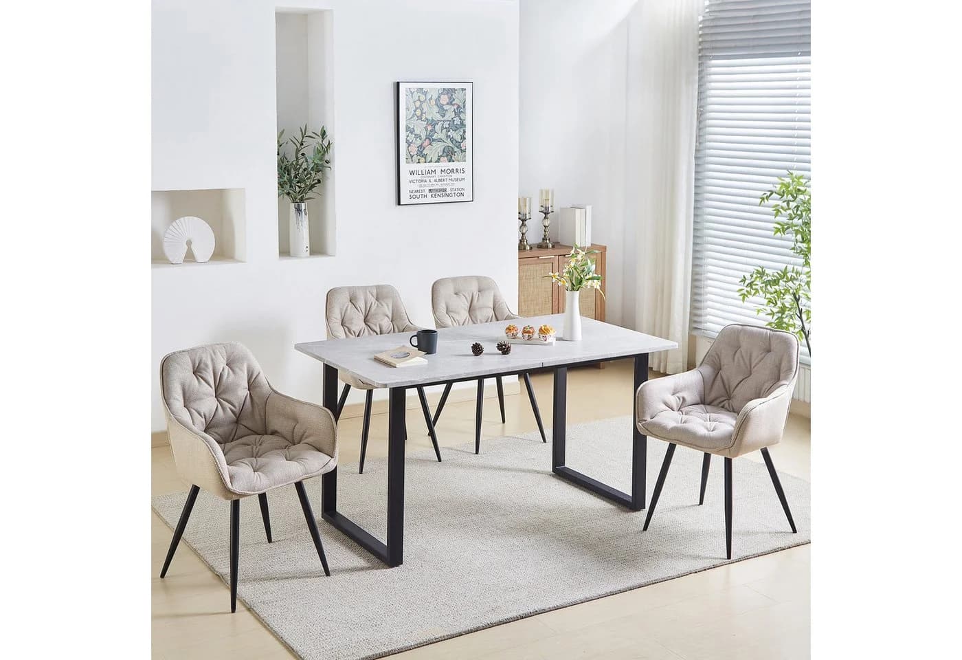 JYMTOM Esszimmerstuhl 6er Set Beige Leinen Metallbeine - Bild 2
