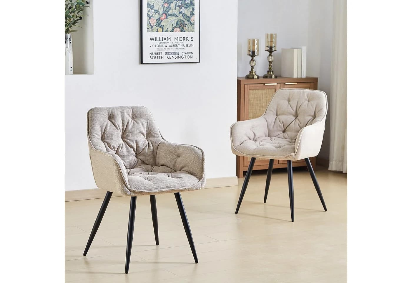 JYMTOM Esszimmerstuhl 6er Set Beige Leinen Metallbeine - Bild 5