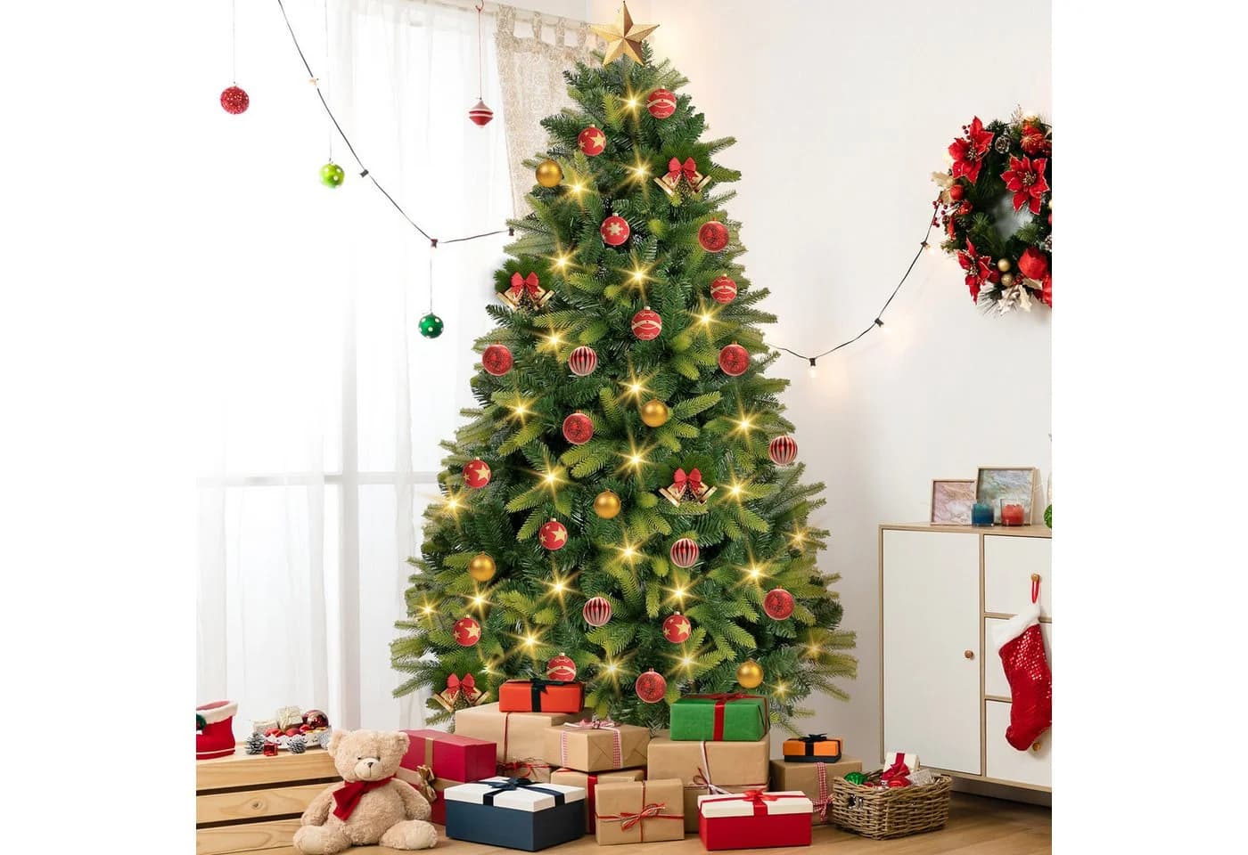 OSTWOLKE Künstlicher Weihnachtsbaum 180cm Grün PVC+PE 1000 Spitzen