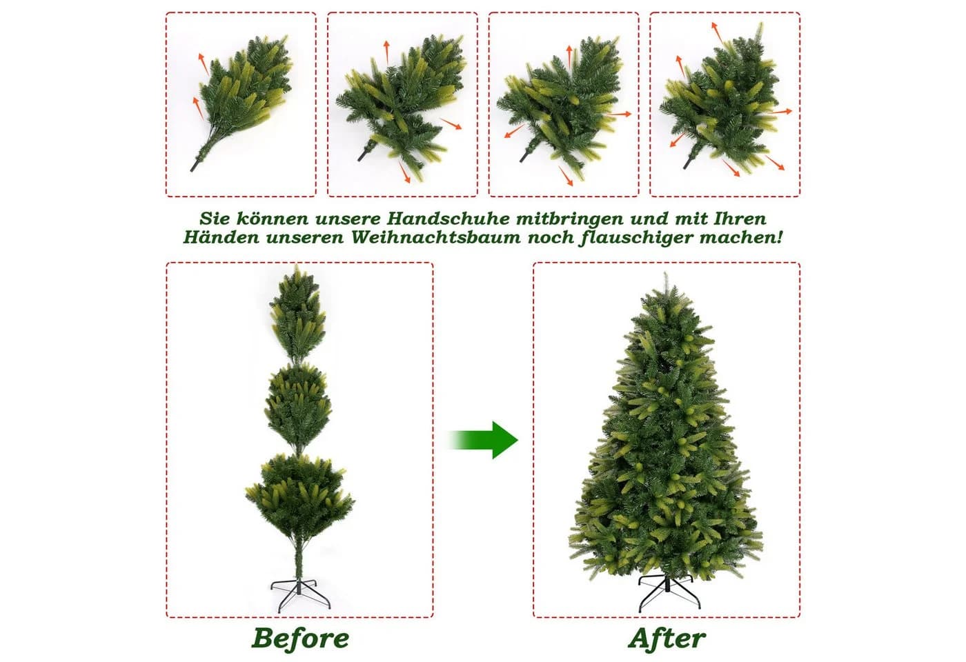 OSTWOLKE Künstlicher Weihnachtsbaum 180cm Grün PVC+PE 1000 Spitzen - Bild 4
