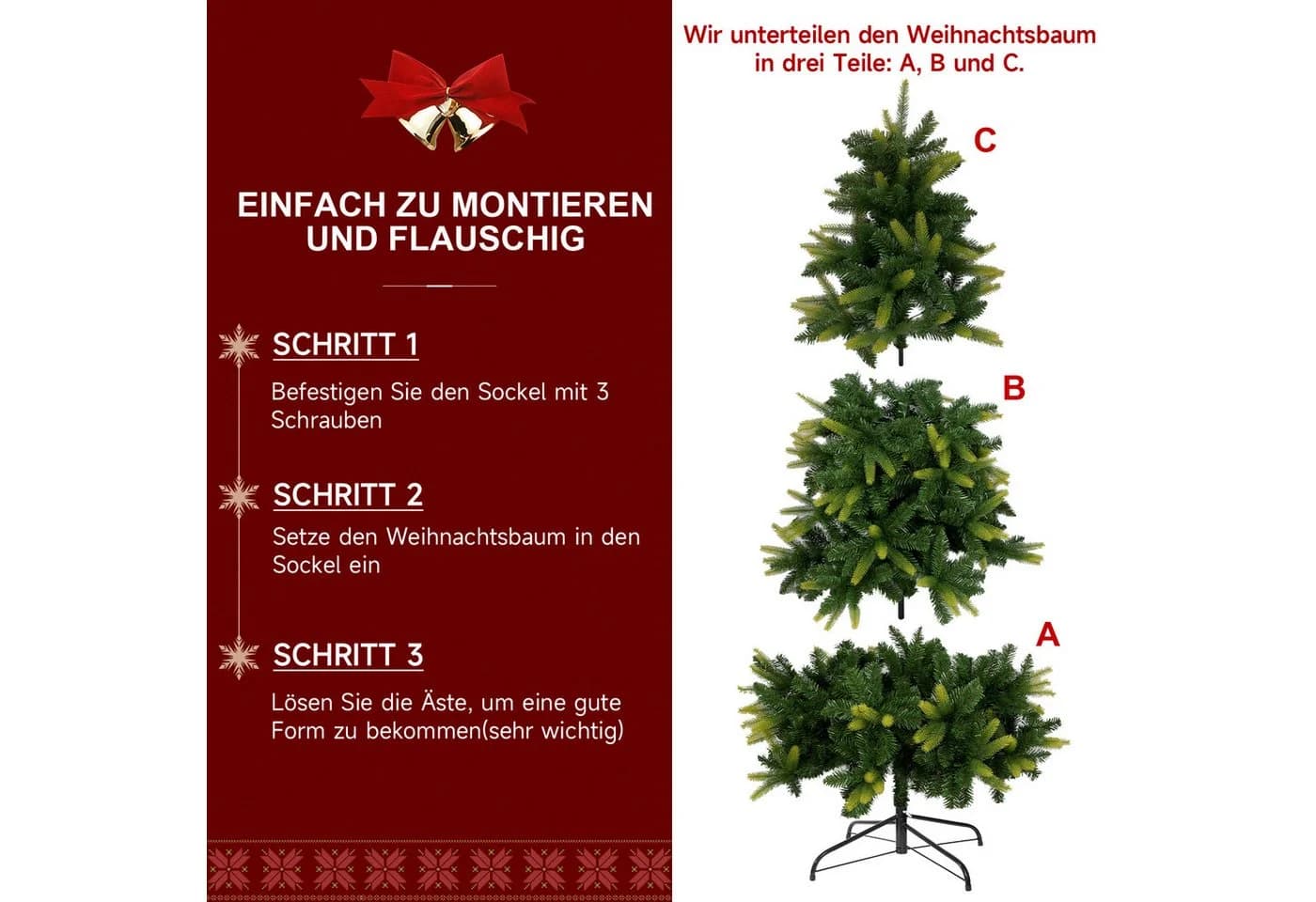 OSTWOLKE Künstlicher Weihnachtsbaum 180cm Grün PVC+PE 1000 Spitzen - Bild 5