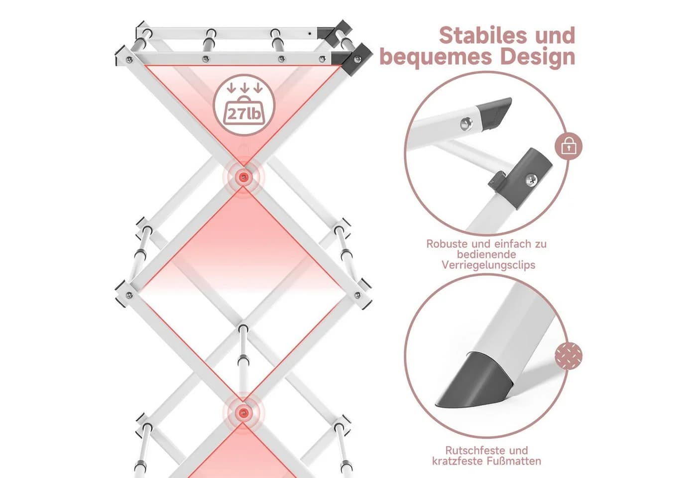 OSTWOLKE Wäscheständer Standtrockner klappbar & ausziehbar 6 Etagen mit 11 Stangen