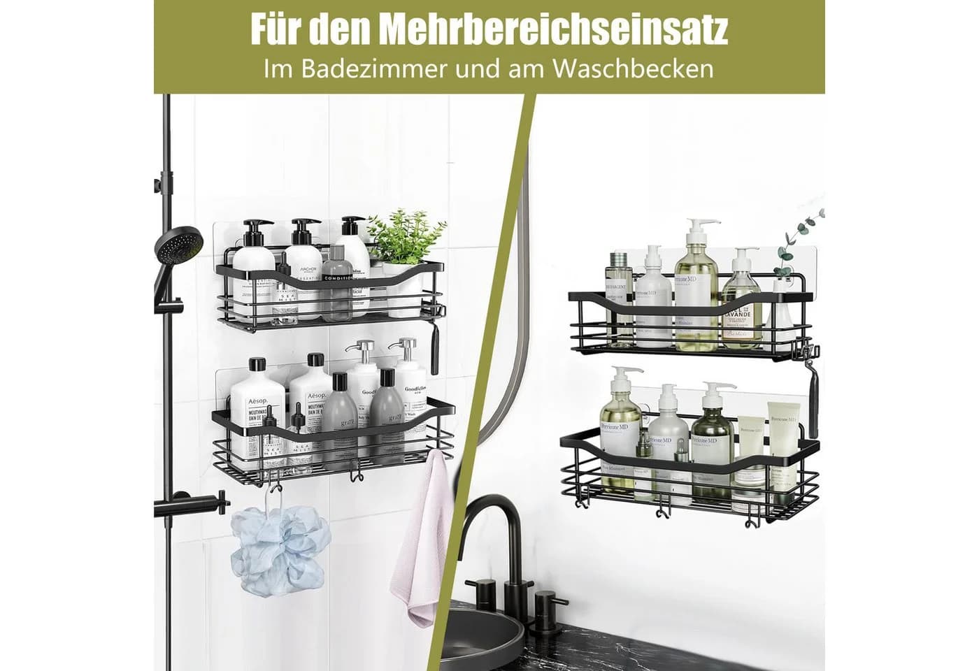 OSTWOLKE Duschregal ohne Bohren Edelstahl Duschablage mit 5 Haken 2 Stück - Bild 5