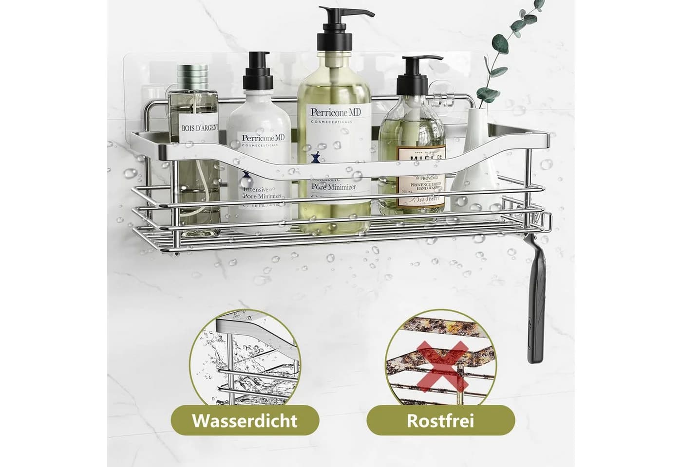 OSTWOLKE Duschregal ohne Bohren Edelstahl Duschablage mit 5 Haken 2 Stück - Bild 5