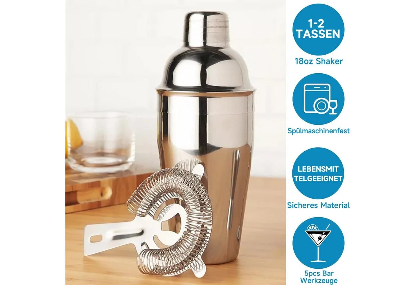 OSTWOLKE Cocktail Shaker Set 5-tlg. Edelstahl Silber - Bild 5