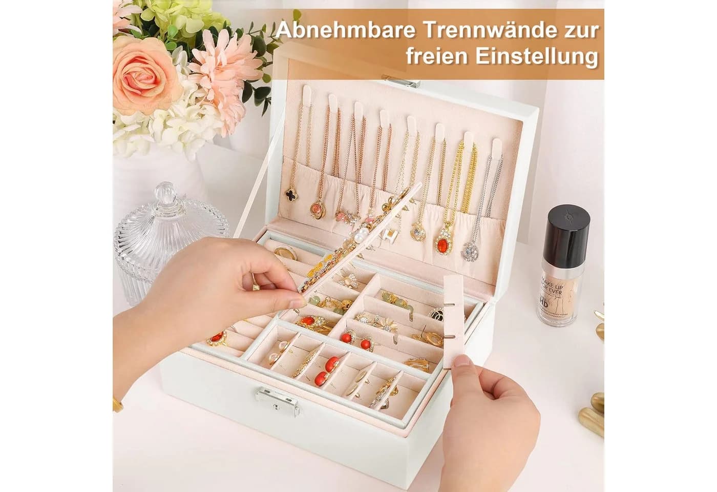 OSTWOLKE Schmuckkasten 2 Schichten Schmuckkästchen Weiß - Bild 5