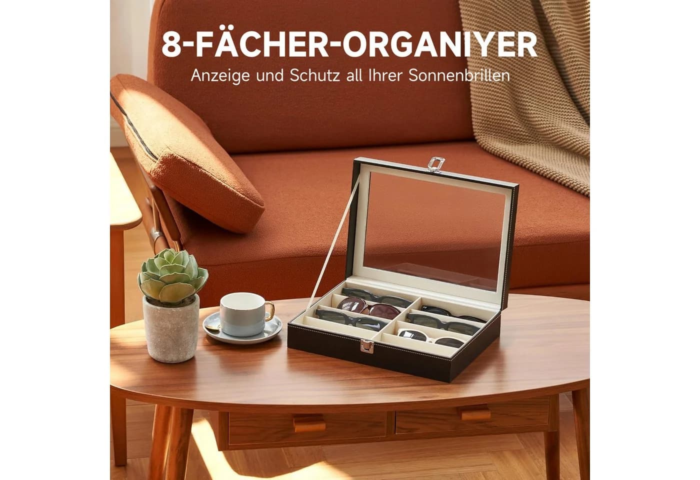 OSTWOLKE Brillenbox 8-Fach Schwarz Kunstleder - Bild 5