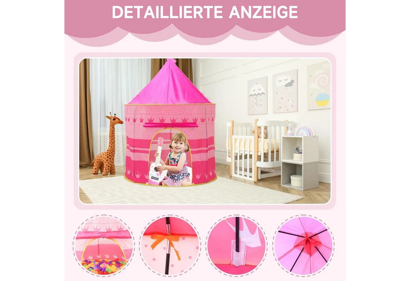 OSTWOLKE Spielzelt Kinderzelt Prinzessinnen-Schloss Rosa - Bild 5