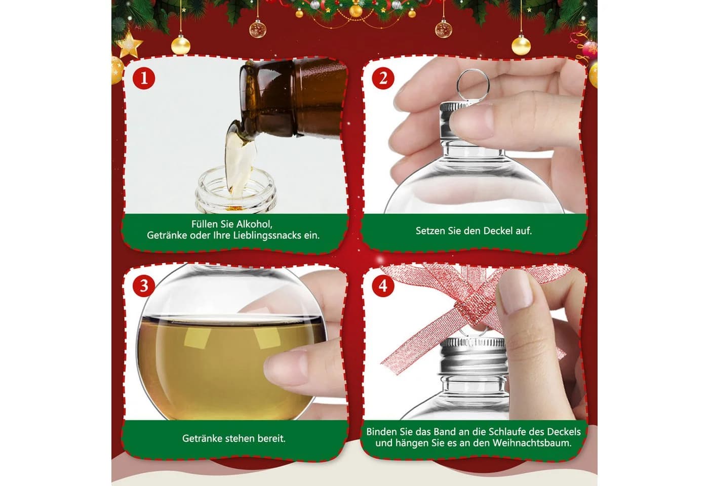 OSTWOLKE 30x Weihnachtsbaumkugeln Befüllen DIY Transparent Kunststoff - Bild 4