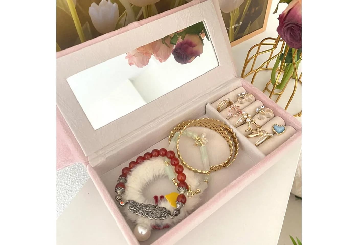 OSTWOLKE Schmuckkasten Rosa für Ring Ohrring Halskette Armband - Bild 4