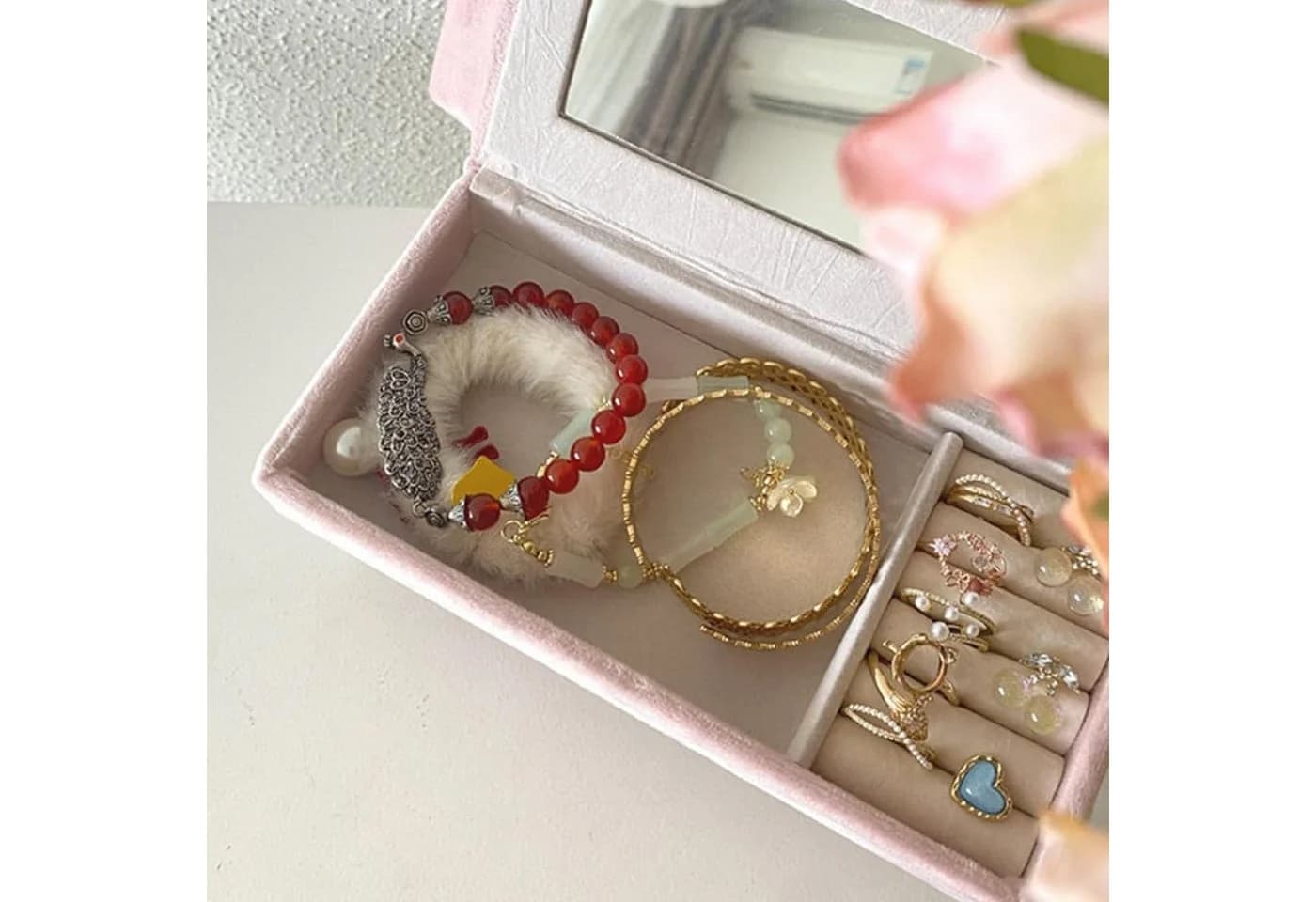 OSTWOLKE Schmuckkasten Rosa für Ring Ohrring Halskette Armband - Bild 5