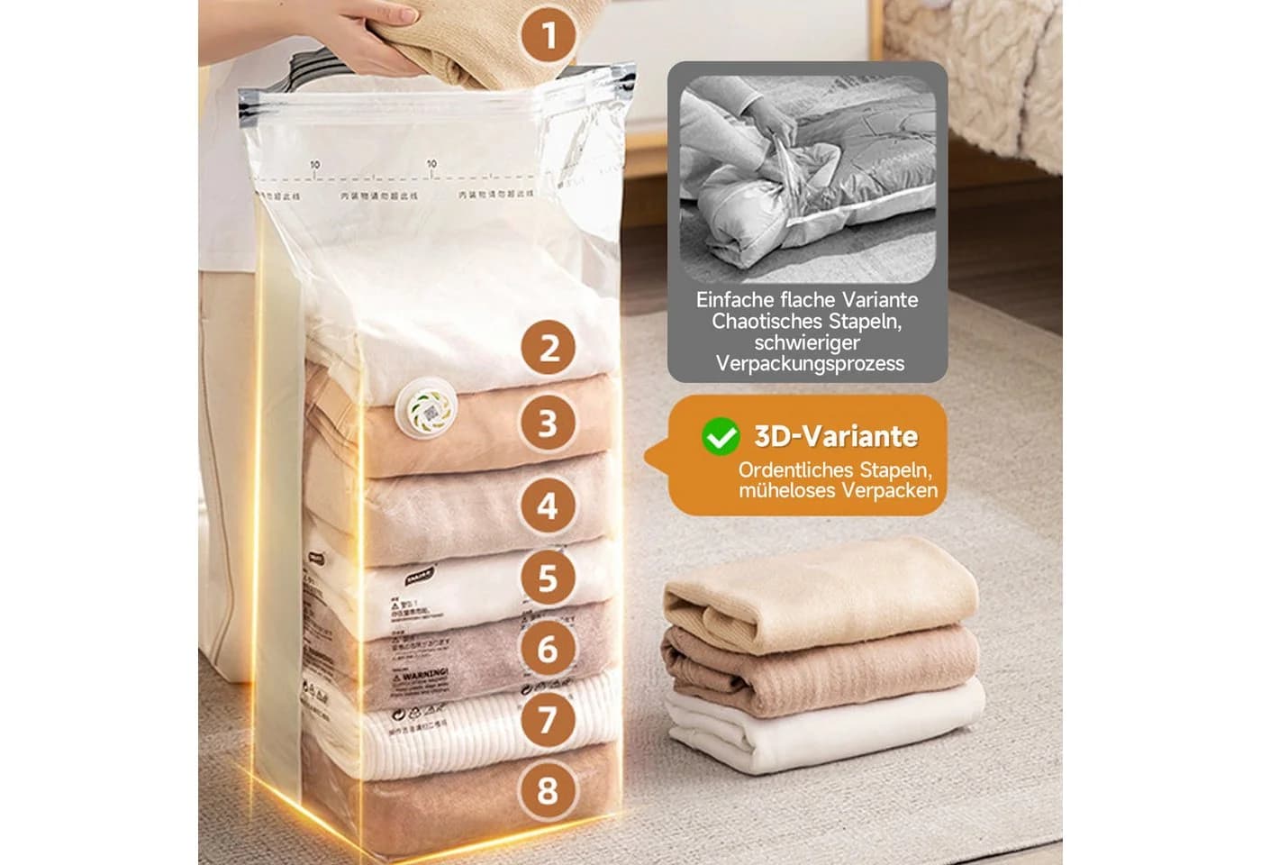 OSTWOLKE Aufbewahrungstasche 4pcs Vakuumbeutel für Kleidung Extra groß Platzsparend - Bild 3