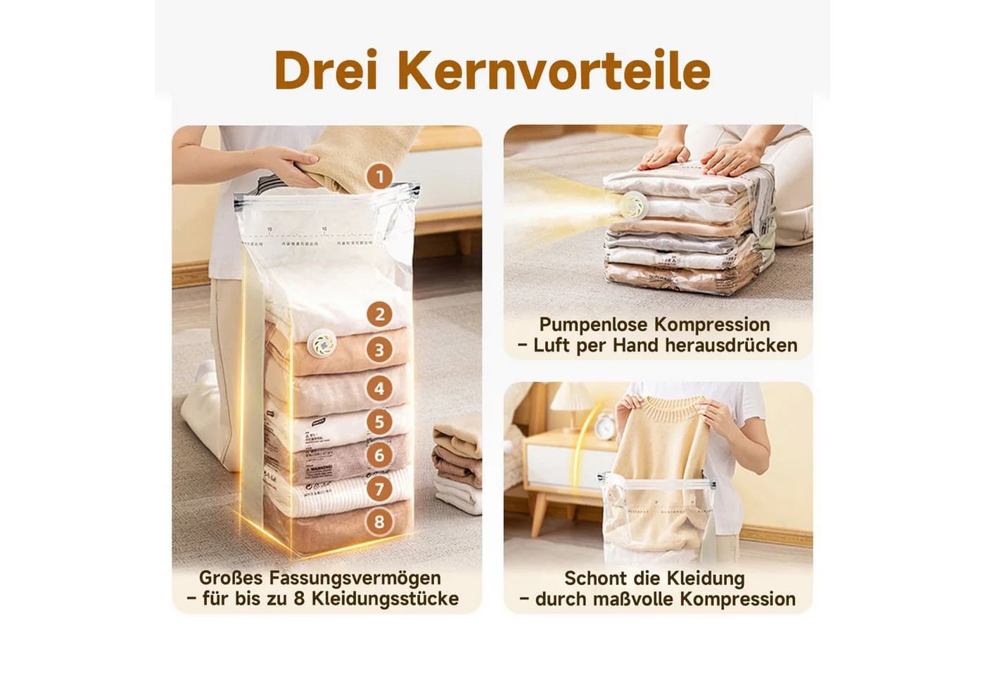 OSTWOLKE Aufbewahrungstasche 4pcs Vakuumbeutel für Kleidung Extra groß Platzsparend - Bild 5