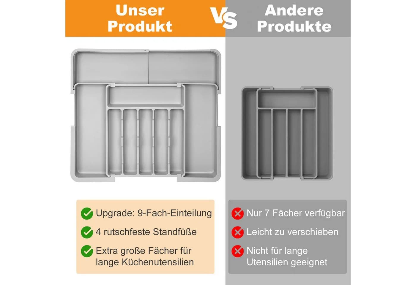OSTWOLKE Besteckeinsatz Erweiterbarer Besteckkasten für Schubladen - Bild 5