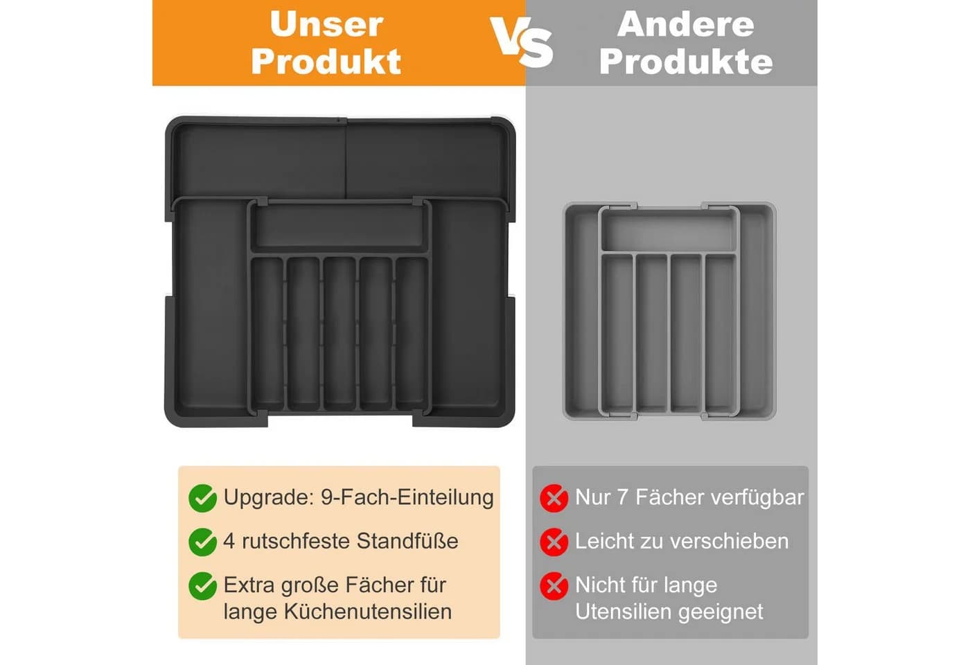 OSTWOLKE Besteckeinsatz Erweiterbar Schwarz für Schubladen - Bild 5