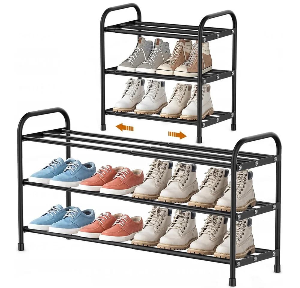 OSTWOLKE Schuhregal Expandable 3 Ebenen Metall Schwarz - Bild 2